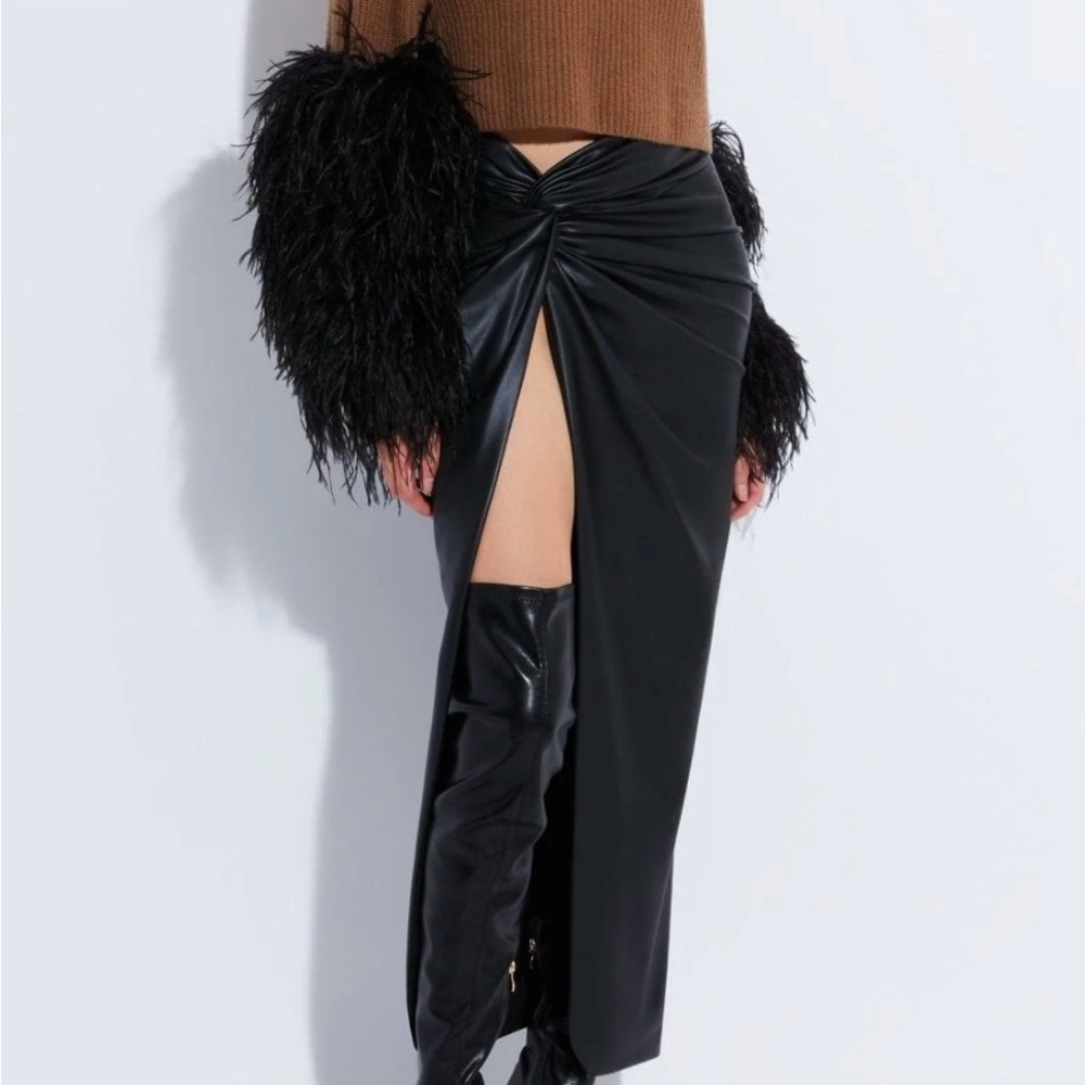 NEW WITH TAGS LAPOINTE FAUX LEATHER SARONG SKIRT BLACK 0 XS